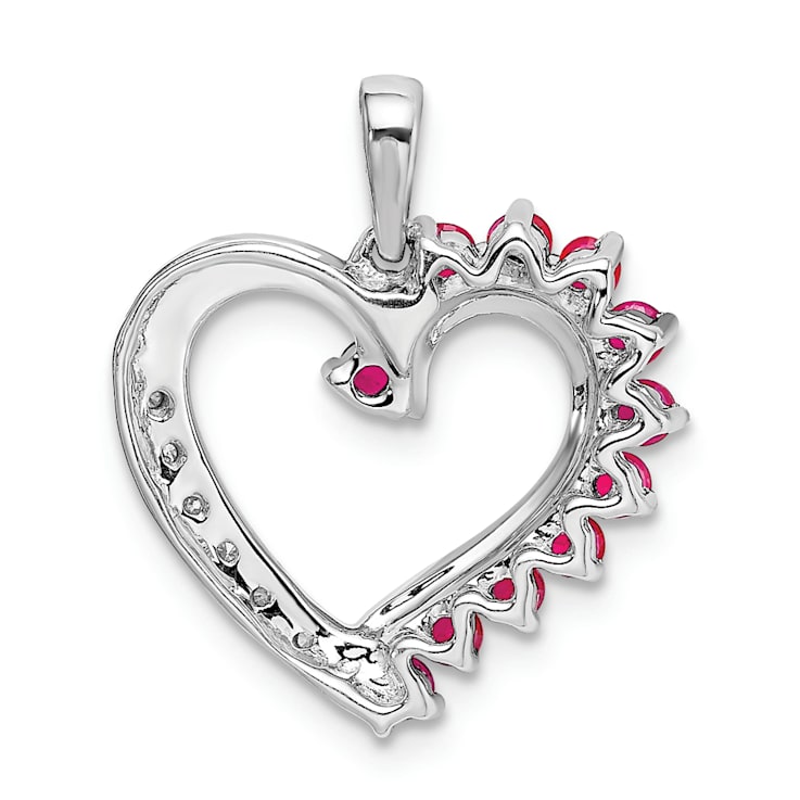 Rhodium Over 14k White Gold Ruby and Diamond Heart Pendant