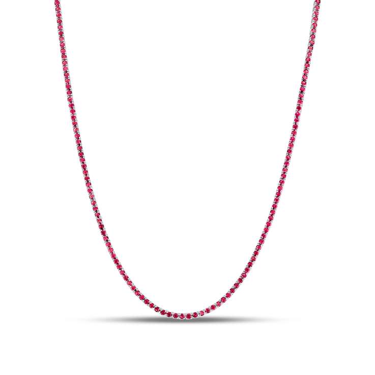 7.00ctw Ruby 14k White Gold Tennis Necklace, 17 Inches