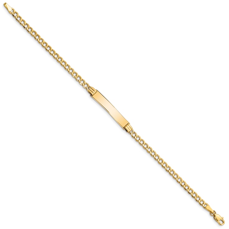 14k Yellow Gold Semi-Solid Polished Cuban Link ID Bracelet