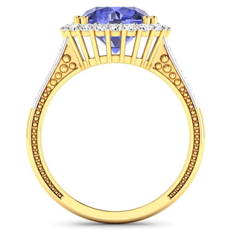 Round Violet Tanzanite and Diamond 14K Yellow Gold Halo Ring 3.11 ctw
