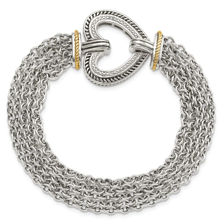 Sterling Silver with 14K Gold Over Sterling Silver Oxidized Diamond
Heart Bracelet