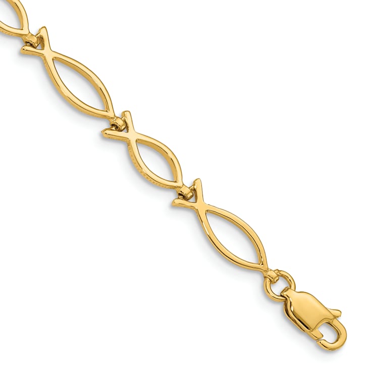 14k Yellow Gold Religious Ichthus (Fish) Link Bracelet