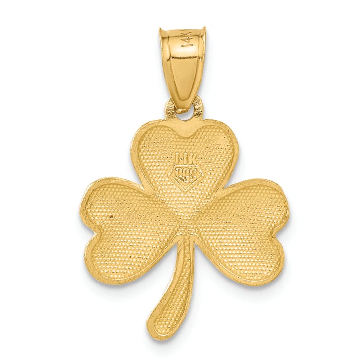 14k Yellow Gold Diamond-Cut and Brushed Shamrock Pendant