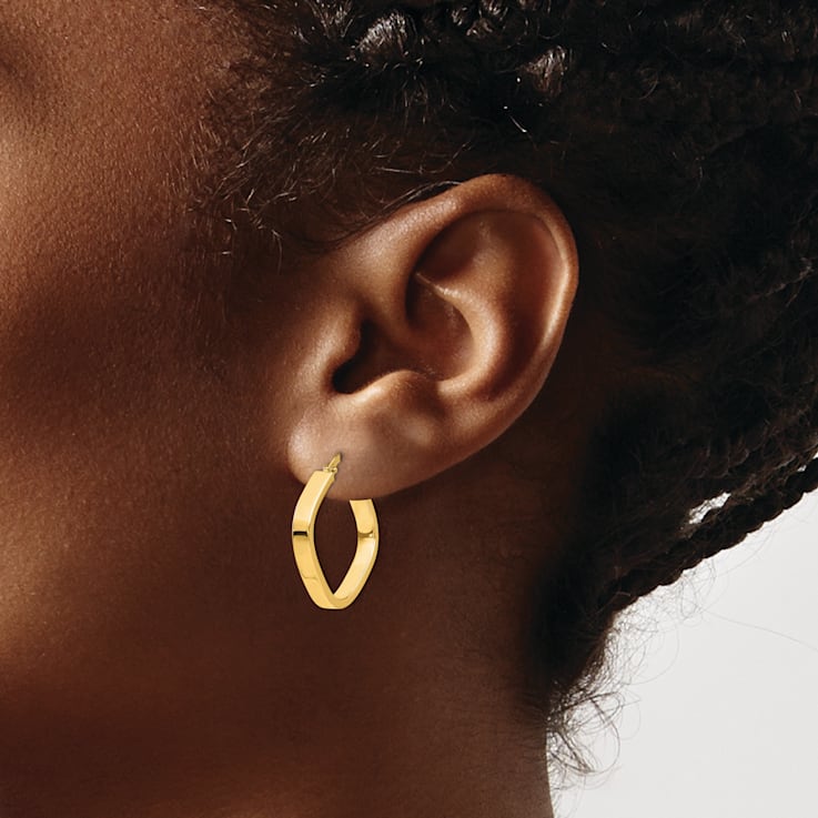 14k Yellow Gold 1 1/16" Flat Edge Square Hoop Earrings
