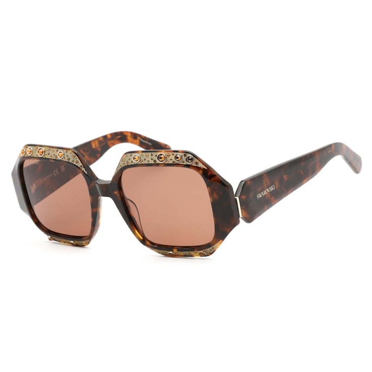 Swarovski Brown Tortoise with Crystal Detail Frame / Brown Lens Sunglasses