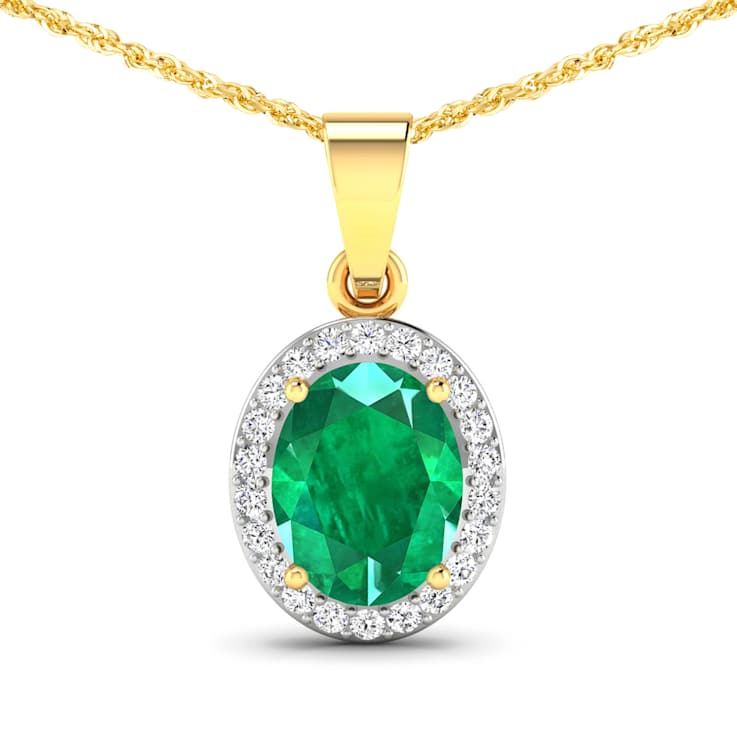 Zambian Emerald and White Diamond 14K Yellow Gold Pendant with 18 inch
Cable Chain 1.65ctw