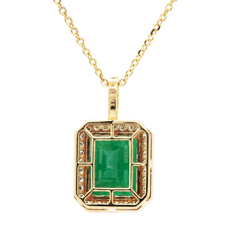 4.32 Ctw Emerald and 0.28 Ctw White Diamond Pendant in 14K YG