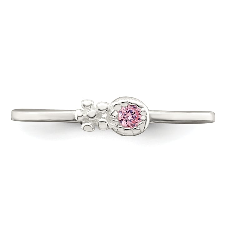 Sterling Silver Polished and Beaded Pink Cubic Zirconia Flower
Children's Ring
