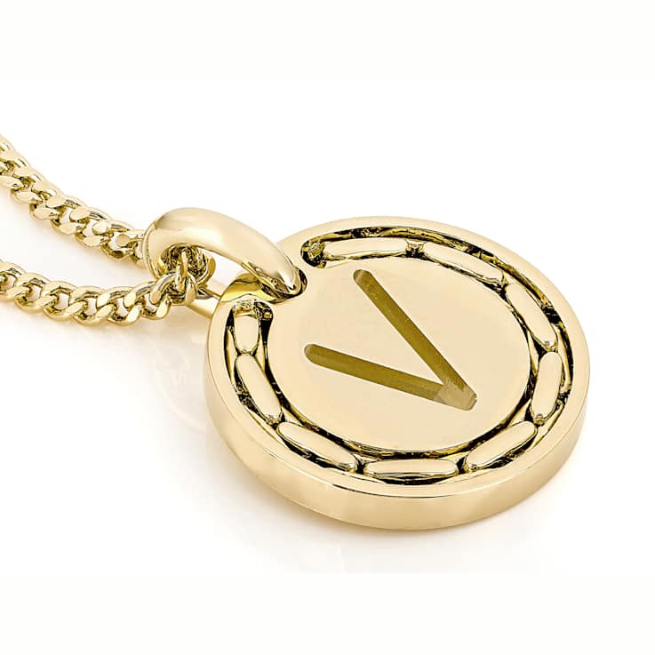 Cardano Initial V Pendant Necklace In 18K Gold Over Bronze