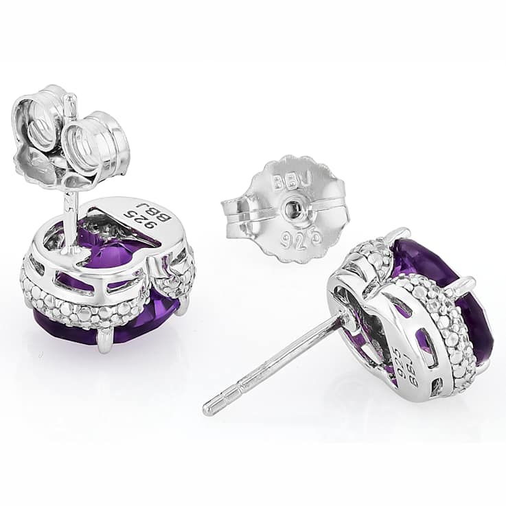African Amethyst And Zircon Stud Earrings In Sterling Silver