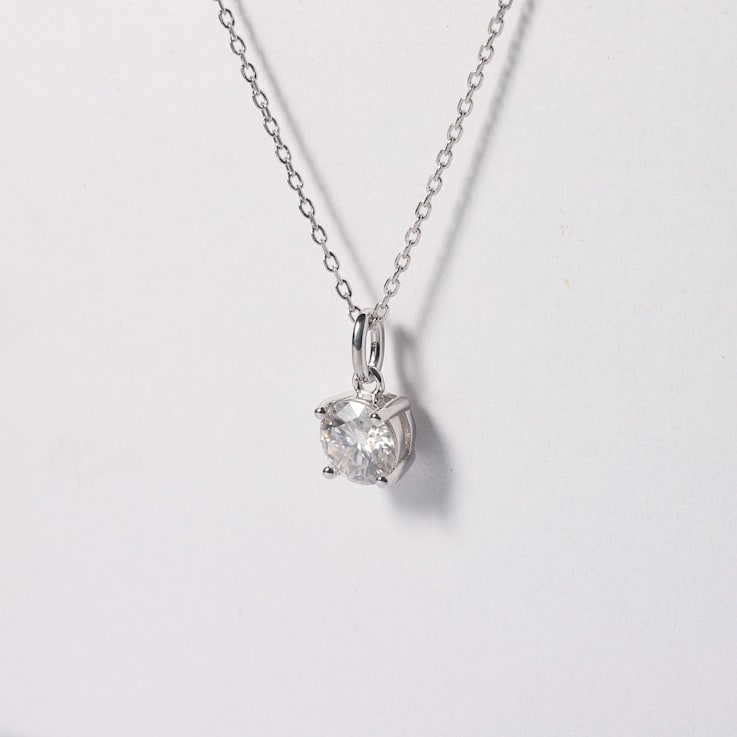 White Moissanite Sterling Silver Solitaire Pendant With Chain, 0.50ct