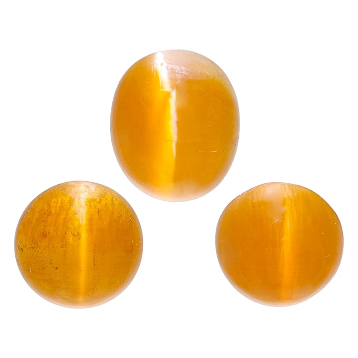 Fire Opal Cat's Eye Round and Oval Matched Set of 3 2.72ctw