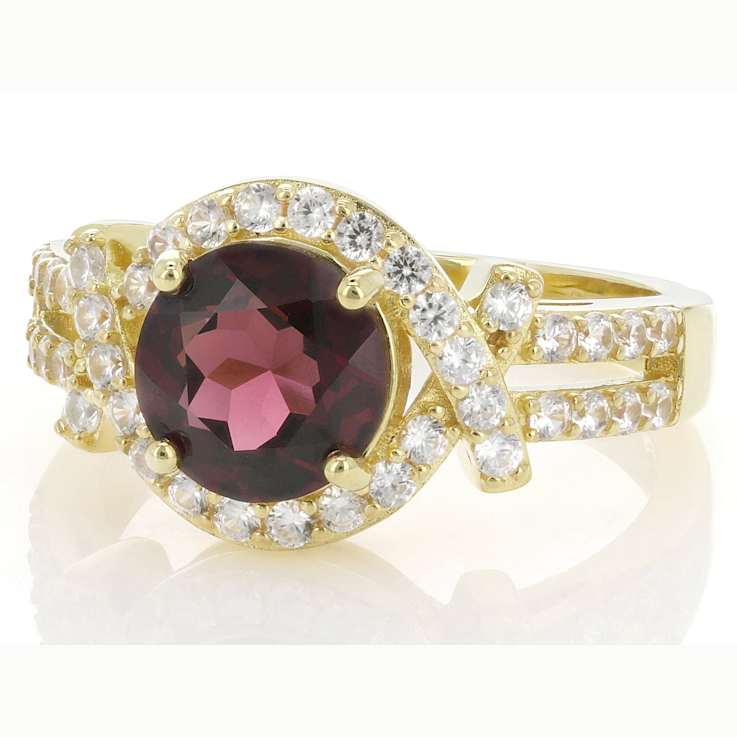 Grape Color Garnet And White Zircon Ring In 18K Gold Over Sterling
Silver 2.45ctw