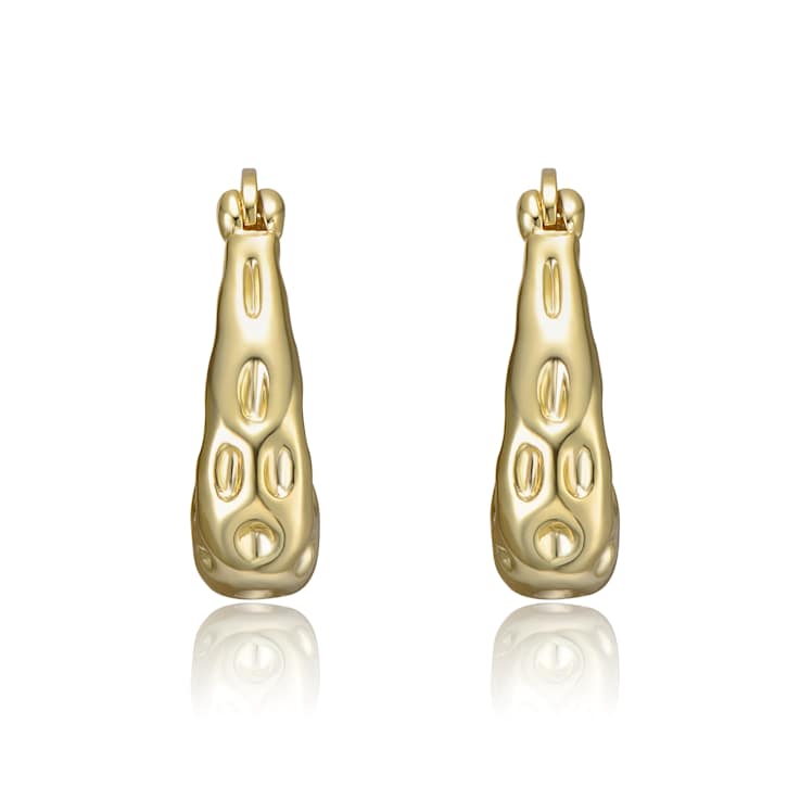 Openwork U-Shaped Oblong Hoop Earrings In 14K Gold Over Brass