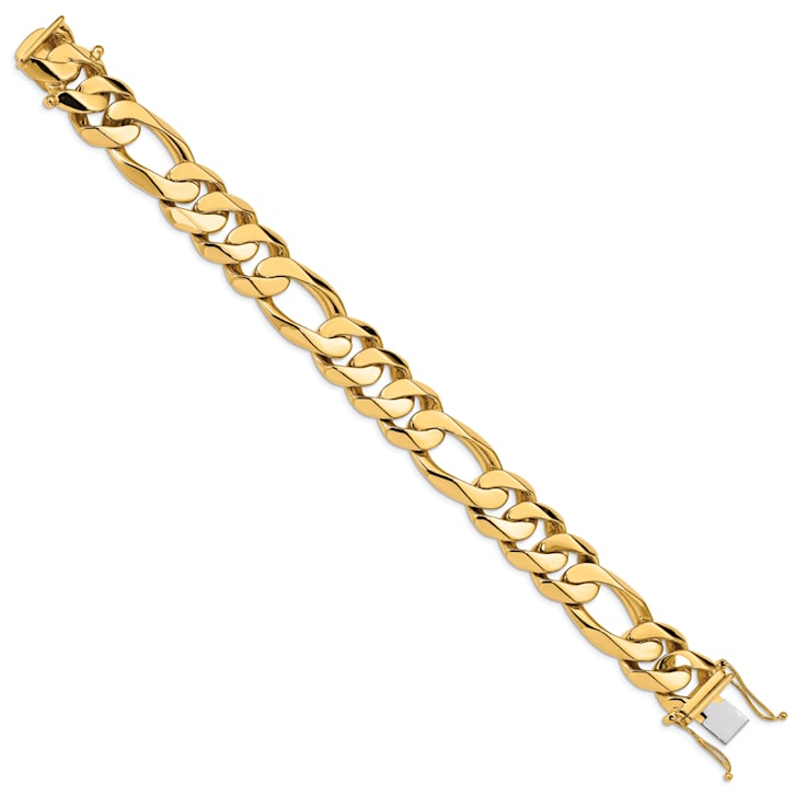 14K Yellow Gold 15.7mm Hand-Polished Fancy Heavy Figaro Link Bracelet
