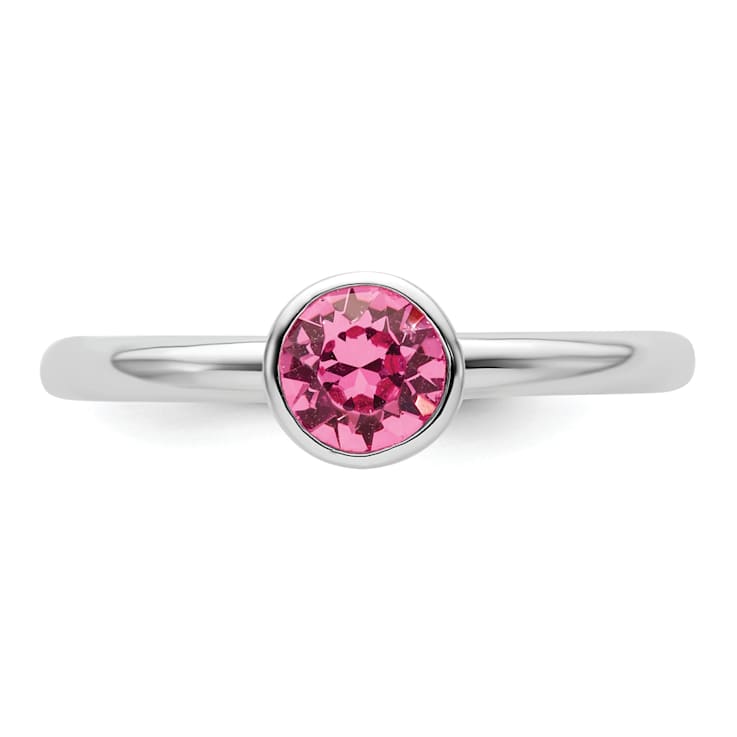 Sterling Silver Stackable Expressions High 5mm Pink Crystal Ring