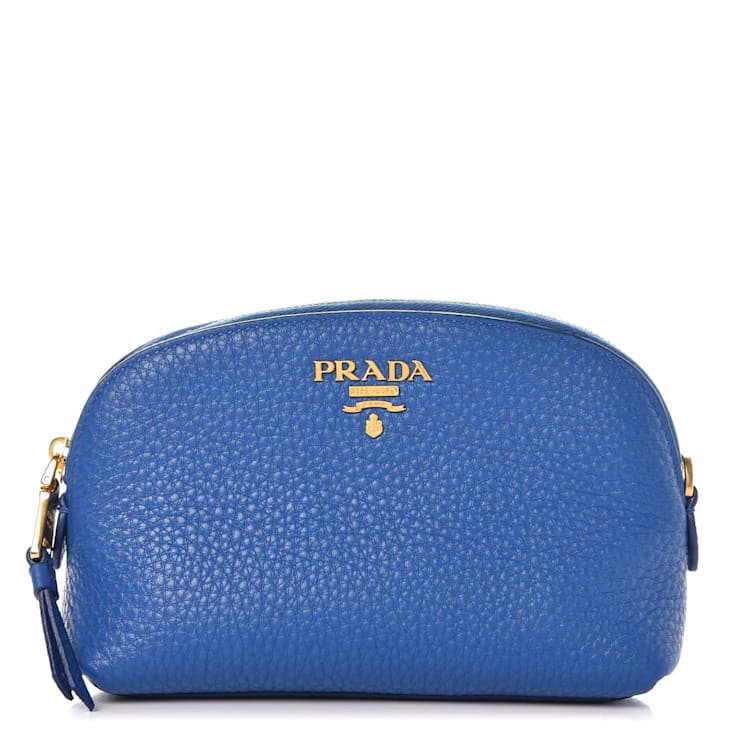 Prada Contenitore Azzurro Blue Vitello Daino Vanity Cosmetic