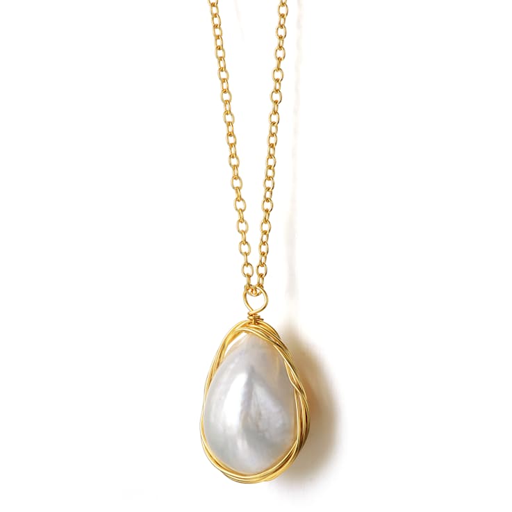 Cultured Freshwater Pearl Drop Pendant in 14k Gold Over Silver