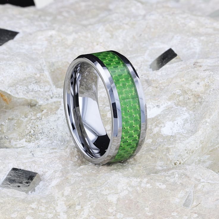 VERMONT Tungsten Wedding Band With Emerald Green Carbon Fiber Inlay 8mm