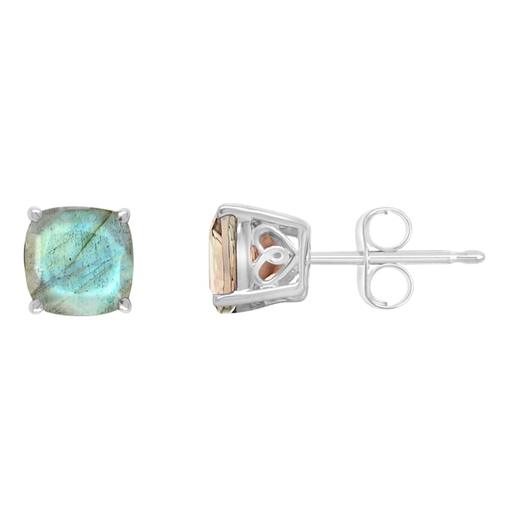 6mm Square Cushion Labradorite Rhodium Over Sterling Silver Stud Earrings