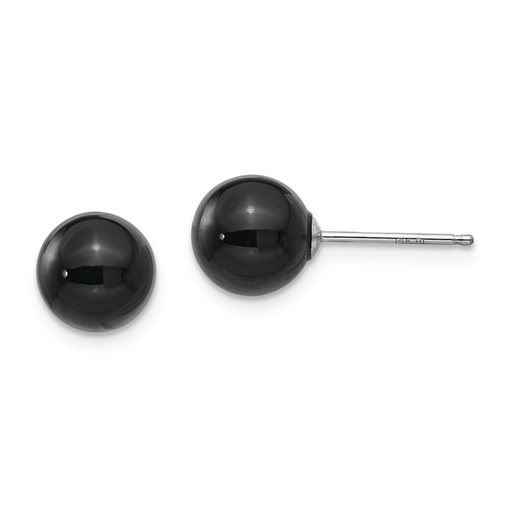 Rhodium Over 14K White Gold Onyx Bead Earrings
