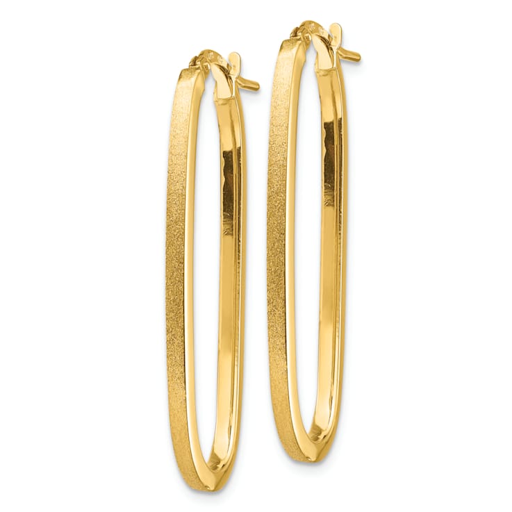 14k Yellow Gold Polished and Satin 1 1/2" Oval Hoop Earrings