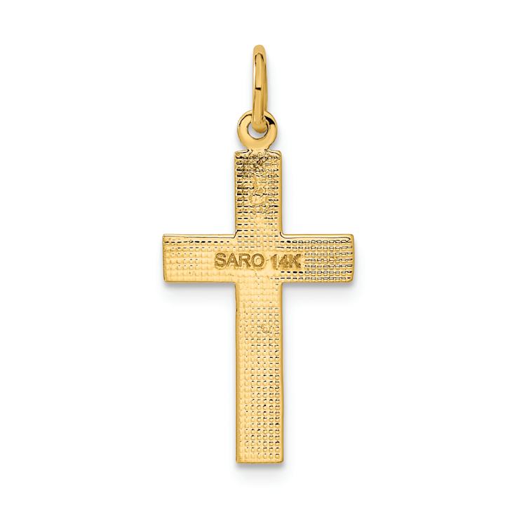 14k Yellow Gold Diamond-Cut and Satin Cross Pendant