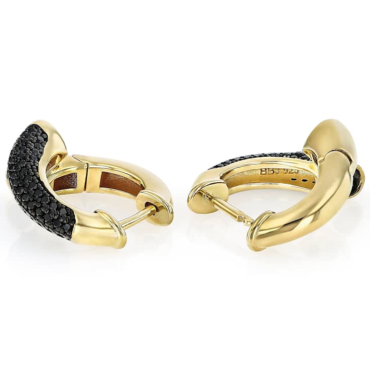 Black Spinel Bypass Hoop Earrings In 18K Gold Over Sterling Silver