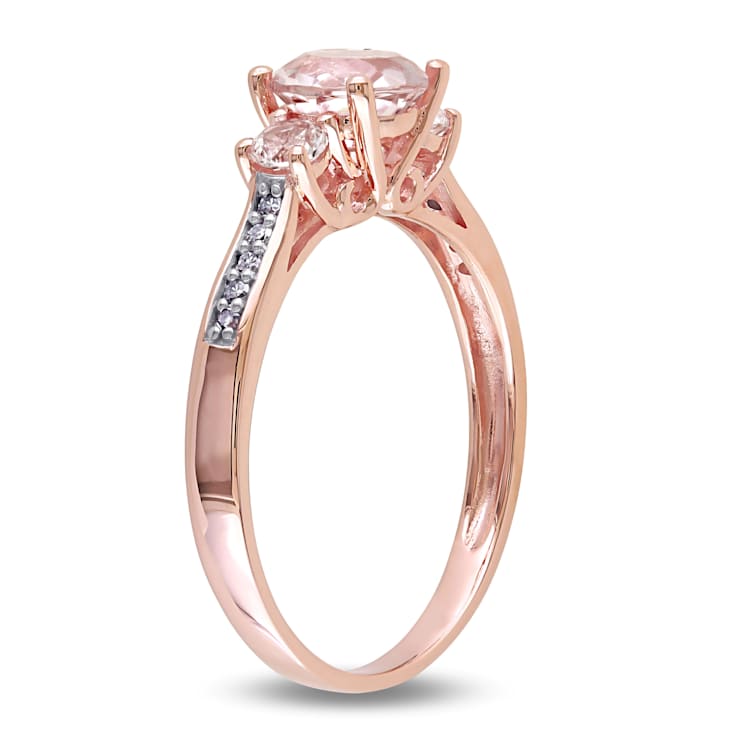 Morganite, Created White Sapphire and Diamond 10K Rose Gold Ring 1.19ctw