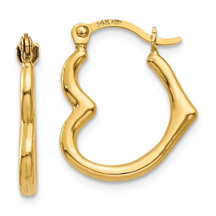 14k Yellow Gold 5/8" Heart Shaped Hoop Earrings
