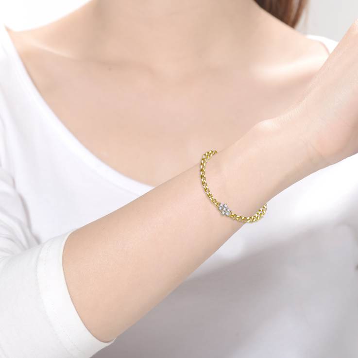 Flower Bloom CZ Bracelet In 14K Gold Over Brass