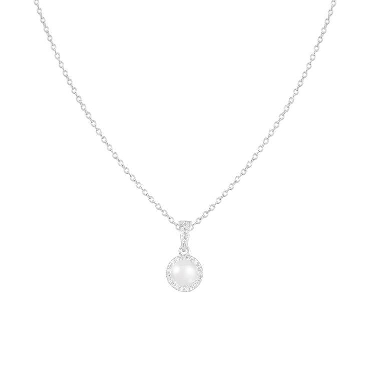 6-6½mm Cultured Freshwater Pearl and Cubic Zirconia Rhodium Over
Sterling Silver Pendant