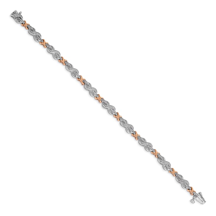14k White Gold and 14k Rose Gold Diamond Infinity Symbol Link Bracelet