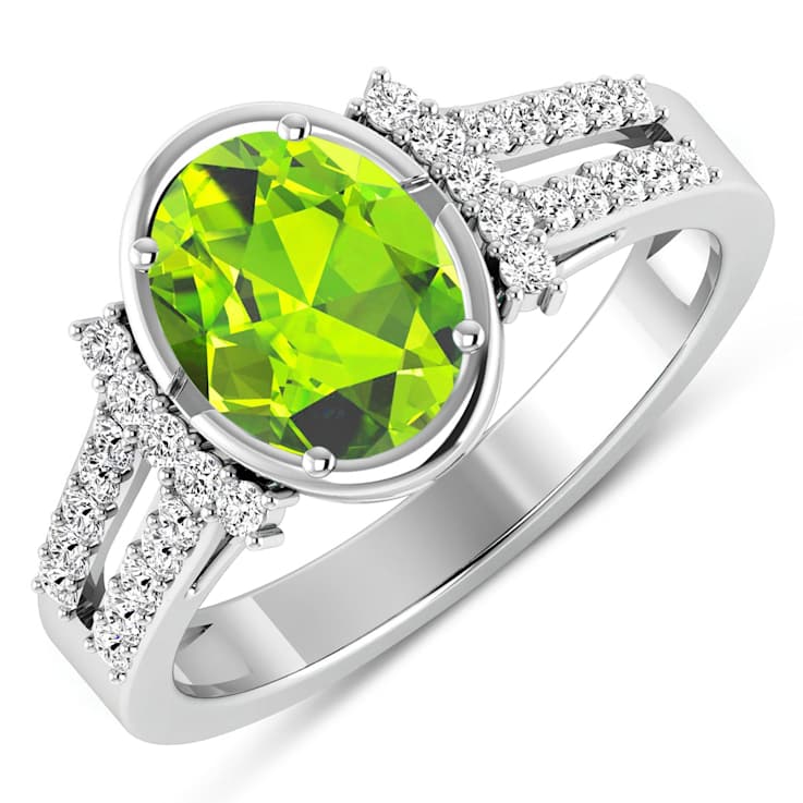 1.9ctw Green Peridot and Diamond 14K White Gold Halo Ring