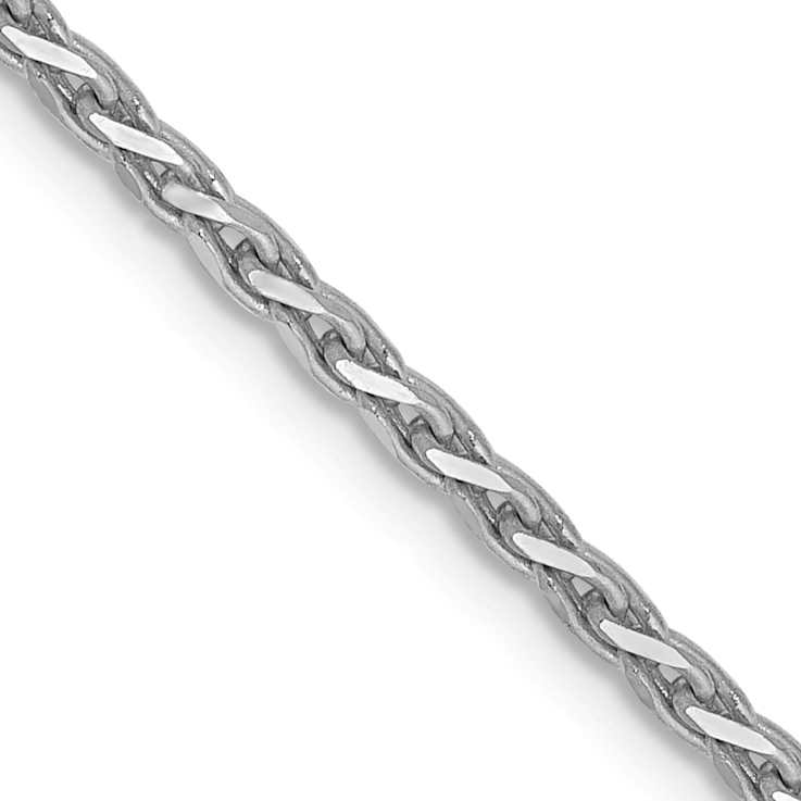 Rhodium Over 14k White Gold 1.9mm Solid Diamond-Cut Parisian Wheat Chain