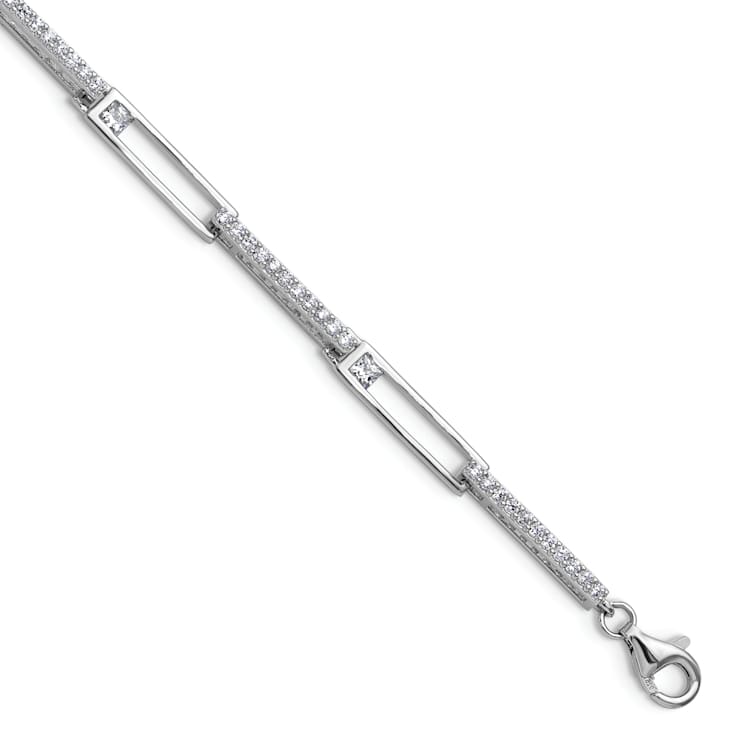 Rhodium Over Sterling Silver Fancy Cubic Zirconia Link with
