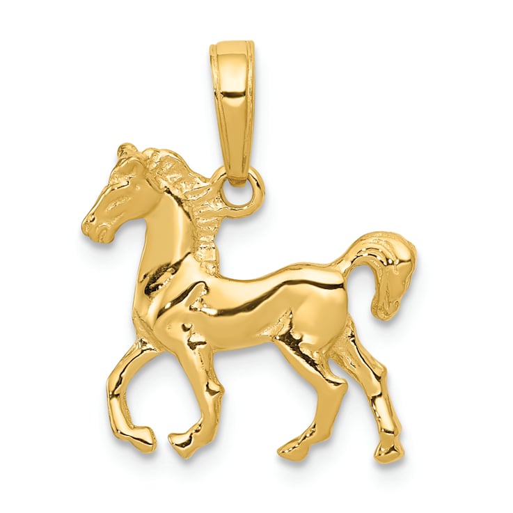 14K Yellow Gold Standing Horse Pendant