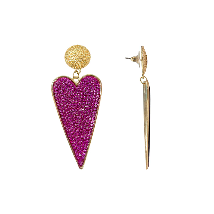 Off Park® Collection, Gold Tone Heart Shape Fushia Crystal Drop Dangle Earring
