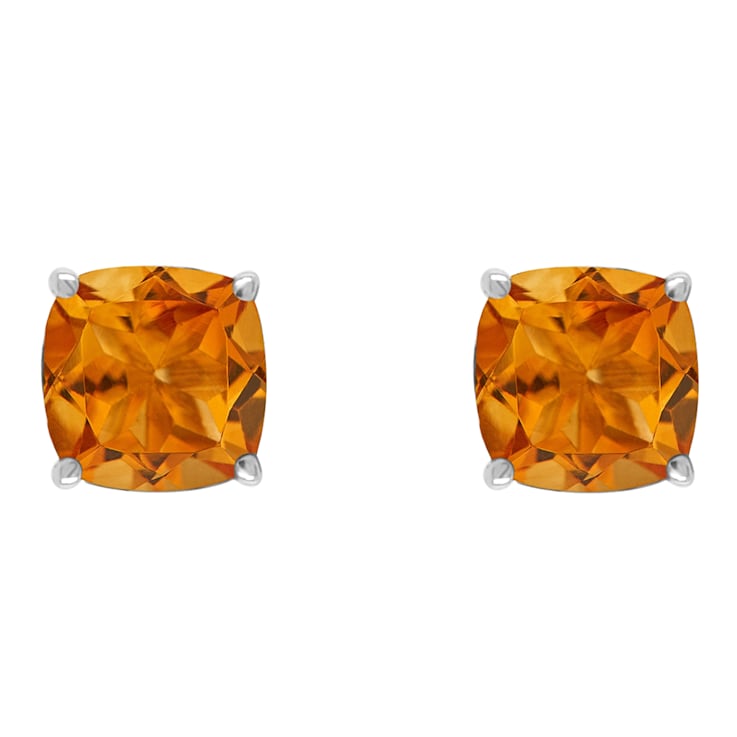 6mm Square Cushion Citrine Rhodium Over Sterling Silver Stud Earrings