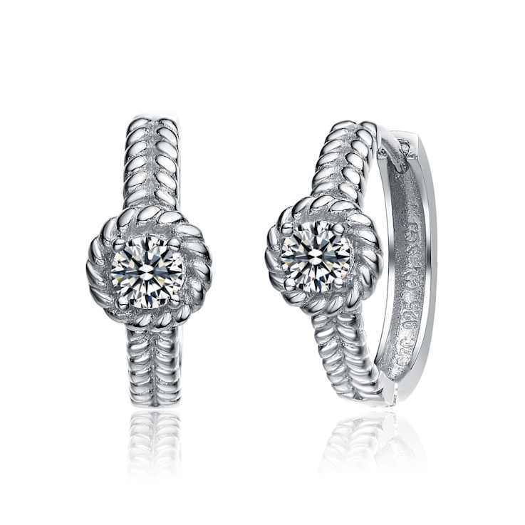 CZ Cable Hoop Earrings In Sterling Silver
