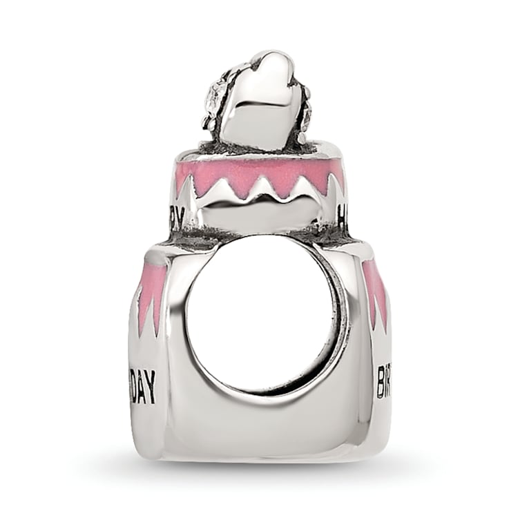 Sterling Silver Crystal and Enamel Pink Birthday Cake Bead
