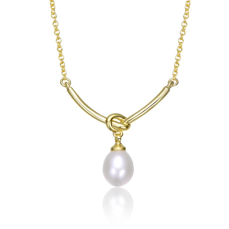 Pear Shape Freshwater Pearl Y-Necklace In 14K Gold Over Sterling Silver