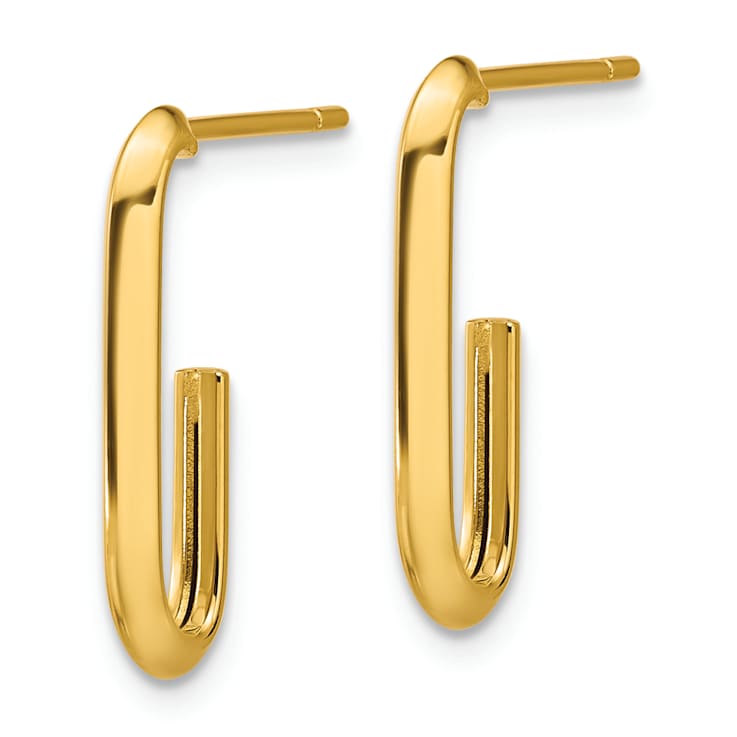14k Yellow Gold 3/4 inch Polished Knife Edge Oval J-Hoop Earrings
