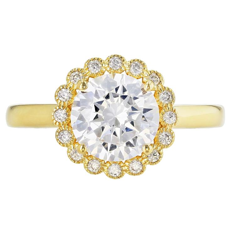 Round CZ Ring With Halo In 18K Over Sterling Silver