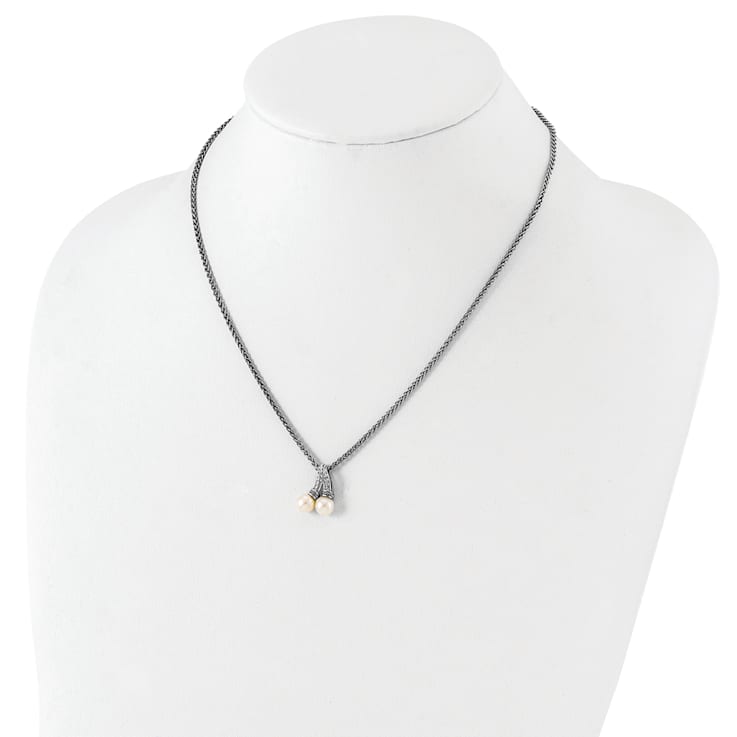 Rhodium Over Sterling Silver with 14K Accent 6-7mm Freshwater Cultured
Pearl Necklace