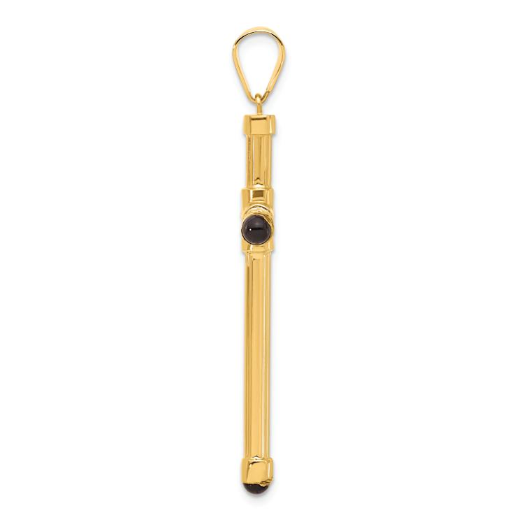 14k Yellow Gold Polished and Textured with Black Onyx Cross Pendant