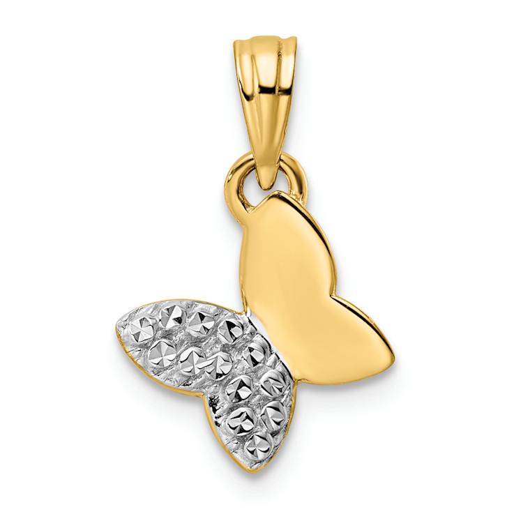 14K Two-tone Gold Half Diamond-Cut Butterfly Pendant