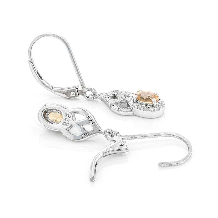 Orange Garnet And White Diamond Dangle Earrings In Sterling Silver 0.75ctw