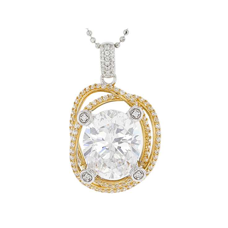 Two-tone Oval CZ Pendant With Chain In Platinum-Enhanced Sterling Silver
And 18K Gold Over Sterling Silver 8.45ctw
