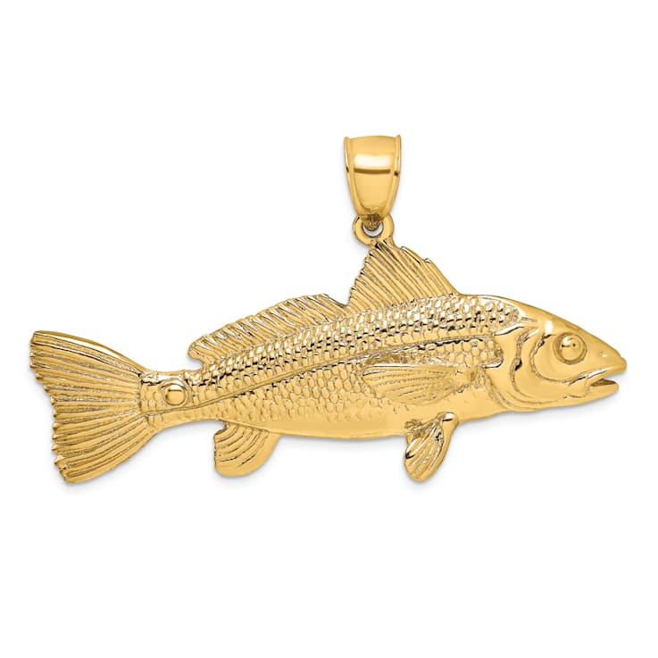 14k Yellow Gold Textured Red Fish Pendant
